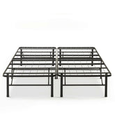 A metal bed frame featuring two sturdy metal legs, designed for durability and support.